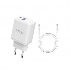 [Užsakomoji prekė] Lito - Wall Charger (LT-LC02) - Type-C PD20W, USB-A 18W, Fast Charging with Cable USB-C to Lightning, 1m - White