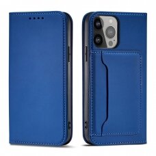 Dėklas Magnet Card Case for iPhone 14 Plus Mėlynas