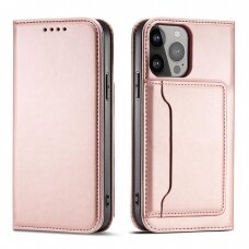 Dėklas Magnet Card Case for iPhone 14 Pro Max Rožinis