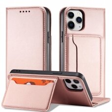 Dėklas Magnet Card Case for iPhone 12 Pro Max Rožinis
