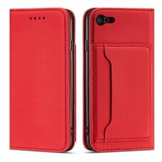 Dėklas Magnet Card Case iPhone SE 2022 / SE 2020 / iPhone 8 / iPhone 7 Raudonas