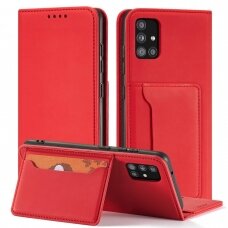 Dėklas Magnet Card Case for Xiaomi Redmi Note 11 Raudonas