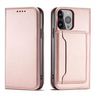 Dėklas Magnet Card Case for iPhone 14 Pro Rožinis
