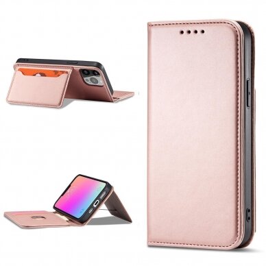 Dėklas Magnet Card Case Samsung Galaxy S23 Ultra Rožinis 4
