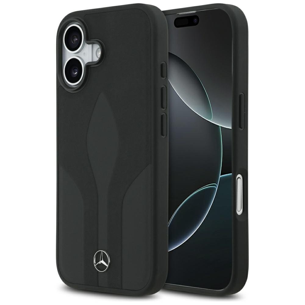 iPhone 17 dėklas Mercedes Leather The Move, MagSafe – juodas iPhone 17 dėklas Mercedes Leather The Move, MagSafe – juodas