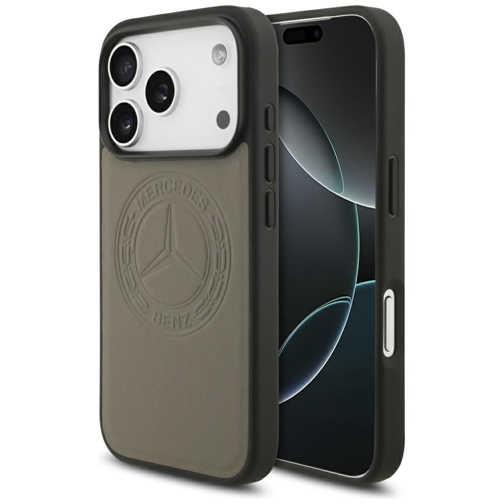 iPhone 17 Pro dėklas Mercedes Leather Vintage Logo MagSafe – smėlio spalvos