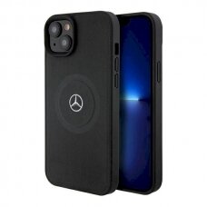 Mercedes Crossed Lines Pattern Leather MagSafe dėklas skirtas iPhone 15 - Juodas