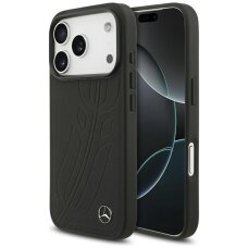 iPhone 17 Pro dėklas Mercedes Leather Large Laurel Leave, MagSafe – juodas
