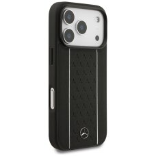 iPhone 17 Pro dėklas Mercedes Leather Star Pattern Stripes, MagSafe – juodas