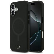 iPhone 17 dėklas Mercedes Plain Smooth Leather, MagSafe – juodas