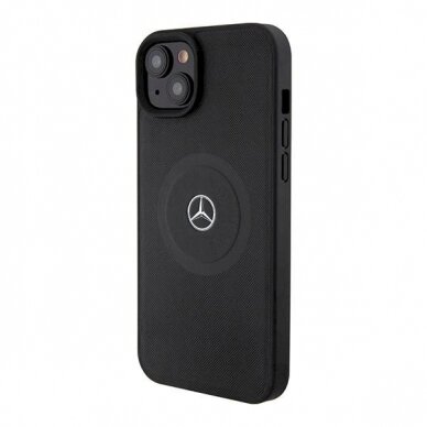 Mercedes Crossed Lines Pattern Leather MagSafe dėklas skirtas iPhone 15 - Juodas 1