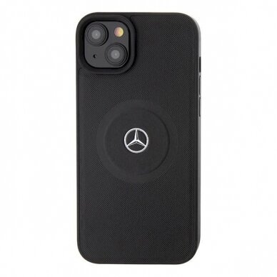 Mercedes Crossed Lines Pattern Leather MagSafe dėklas skirtas iPhone 15 - Juodas 2