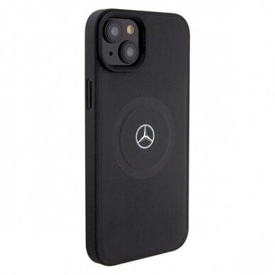 Mercedes Crossed Lines Pattern Leather MagSafe dėklas skirtas iPhone 15 - Juodas 3