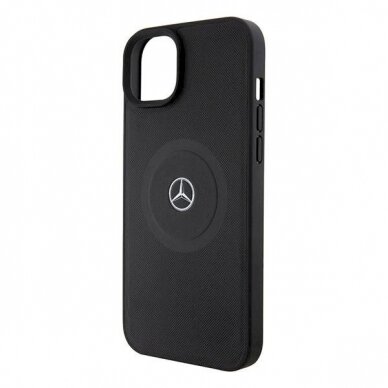 Mercedes Crossed Lines Pattern Leather MagSafe dėklas skirtas iPhone 15 - Juodas 4