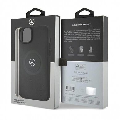Mercedes Crossed Lines Pattern Leather MagSafe dėklas skirtas iPhone 15 - Juodas 7