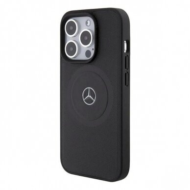 Mercedes Crossed Lines Pattern Leather MagSafe dėklas skirtas iPhone 15 Pro Max - Juodas 1