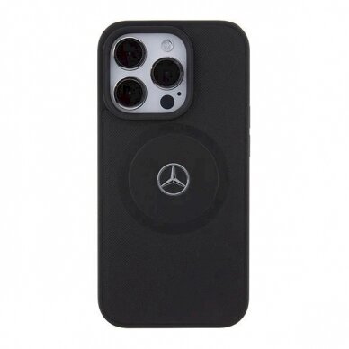 Mercedes Crossed Lines Pattern Leather MagSafe dėklas skirtas iPhone 15 Pro Max - Juodas 2