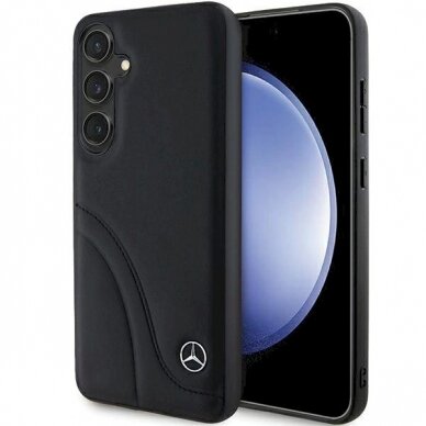 Mercedes Leather Curved Stitches Dėklas Samsung Galaxy S24 - Juodas Mercedes Leather Curved Stitches Dėklas Samsung Galaxy S24 - Juodas