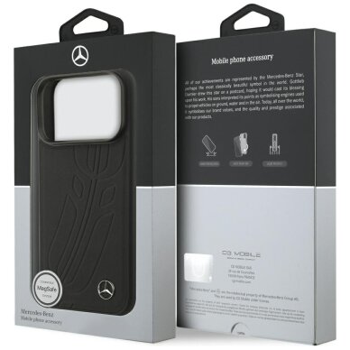 iPhone 17 Pro dėklas Mercedes Leather Large Laurel Leave, MagSafe – juodas 7
