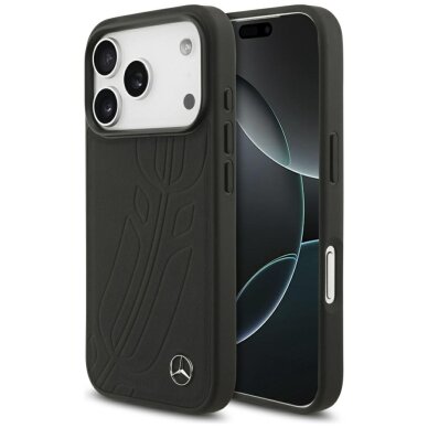 iPhone 17 Pro dėklas Mercedes Leather Large Laurel Leave, MagSafe – juodas