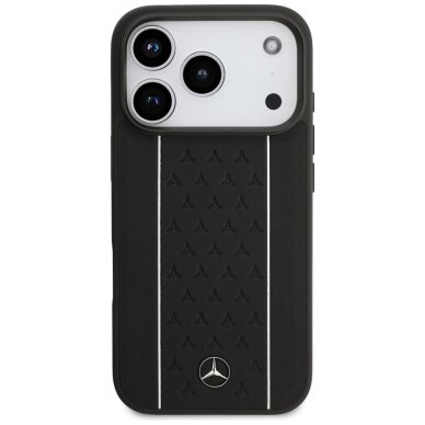 iPhone 17 Pro dėklas Mercedes Leather Star Pattern Stripes, MagSafe – juodas 3