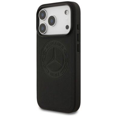 iPhone 17 Pro dėklas Mercedes Leather Vintage Logo, MagSafe – juodas 1