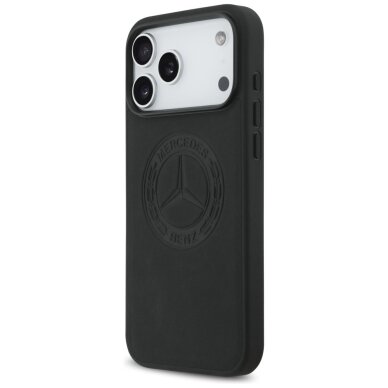 iPhone 17 Pro Max dėklas Mercedes Leather Vintage Logo, MagSafe – juodas 1