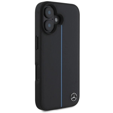 Dėklas Mercedes MB Mėlynas Line Leather MagSafe iPhone 16 - Juodas 3 Dėklas Mercedes MB Mėlynas Line Leather MagSafe iPhone 16 - Juodas 3