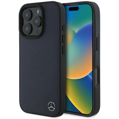 Dėklas Mercedes MB Wood Imitation Leather MagSafe  iPhone 16 Pro Max - Mėlynas Dėklas Mercedes MB Wood Imitation Leather MagSafe  iPhone 16 Pro Max - Mėlynas