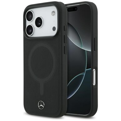 iPhone 17 Pro dėklas Mercedes Plain Smooth Leather su MagSafe – juodas iPhone 17 Pro dėklas Mercedes Plain Smooth Leather su MagSafe – juodas