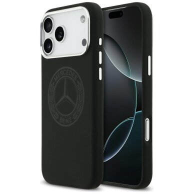 iPhone 17 Pro Max Mercedes Silicone Vintage Logo MagSafe dėklas – juodas