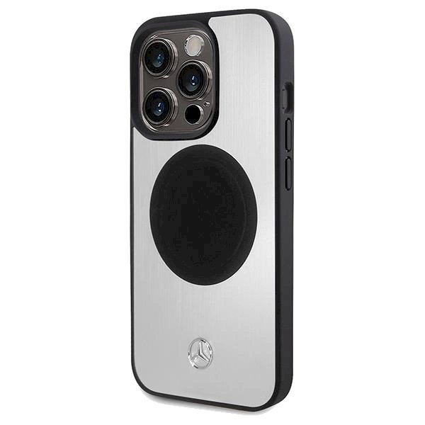 Mercedes Leather&Alu MagSafe dėklas skirtas iPhone 15 Pro - Pilkas Mercedes Leather&Alu MagSafe dėklas skirtas iPhone 15 Pro - Pilkas