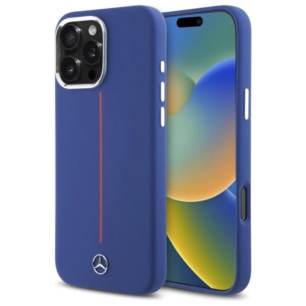 Dėklas Mercedes Silicone Red Stripe MagSafe  iPhone 16 Pro Max - Mėlynas Dėklas Mercedes Silicone Red Stripe MagSafe  iPhone 16 Pro Max - Mėlynas
