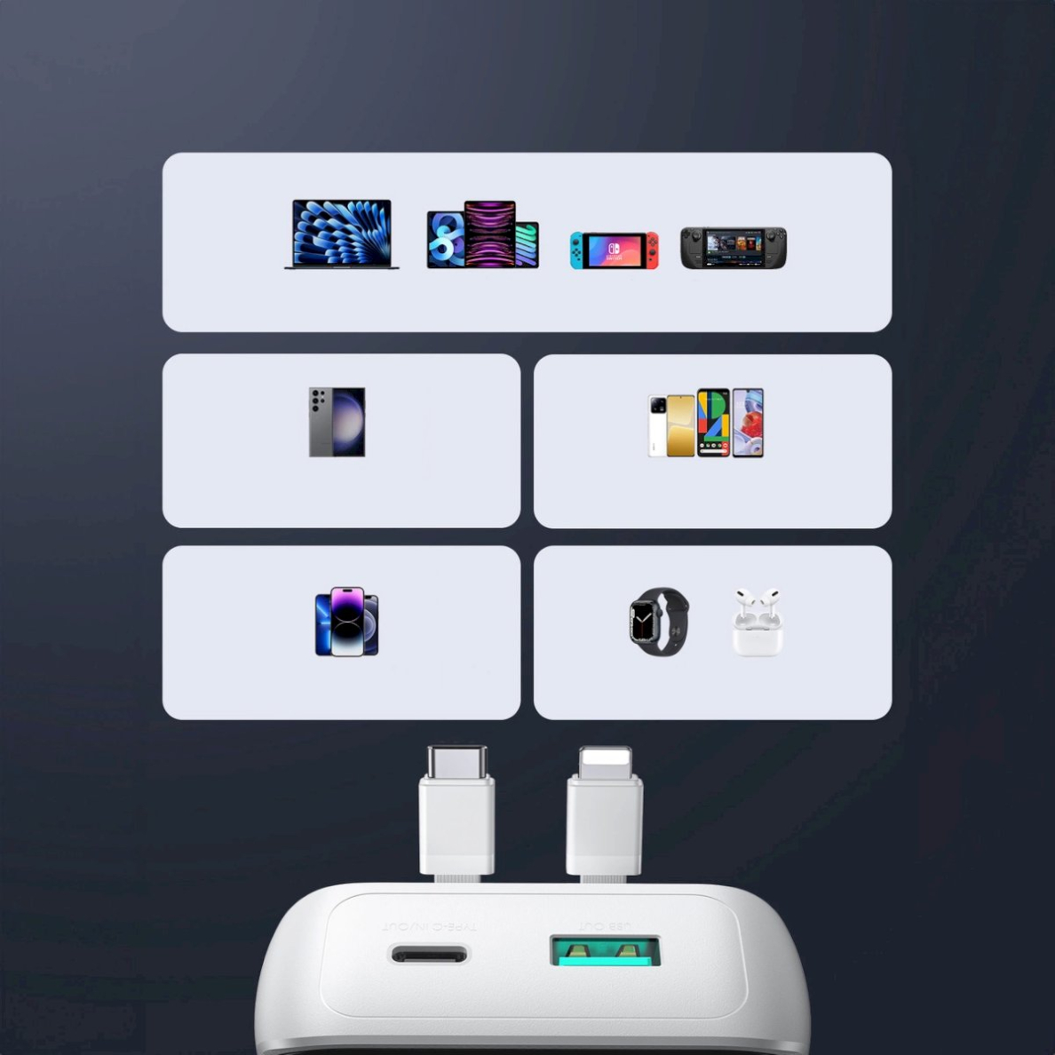 Mini power bankbuilt-in Kabeliss Joyroom JR-PBC06 30W 10000mAh - baltas 10 Mini power bankbuilt-in Kabeliss Joyroom JR-PBC06 30W 10000mAh - baltas 10