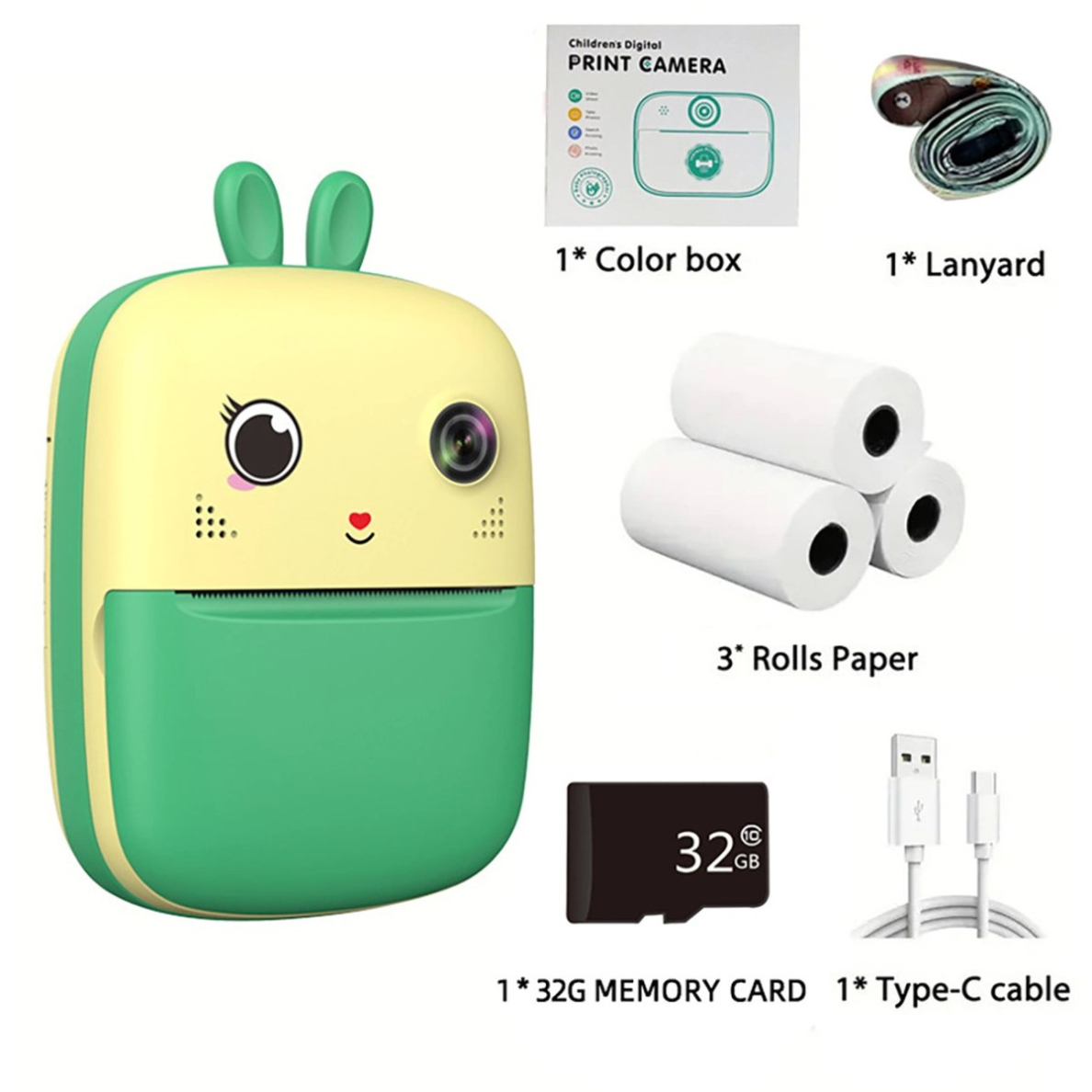 Mini Thermal Printer Spausdintuvas vaikams su kamera – žalias 1