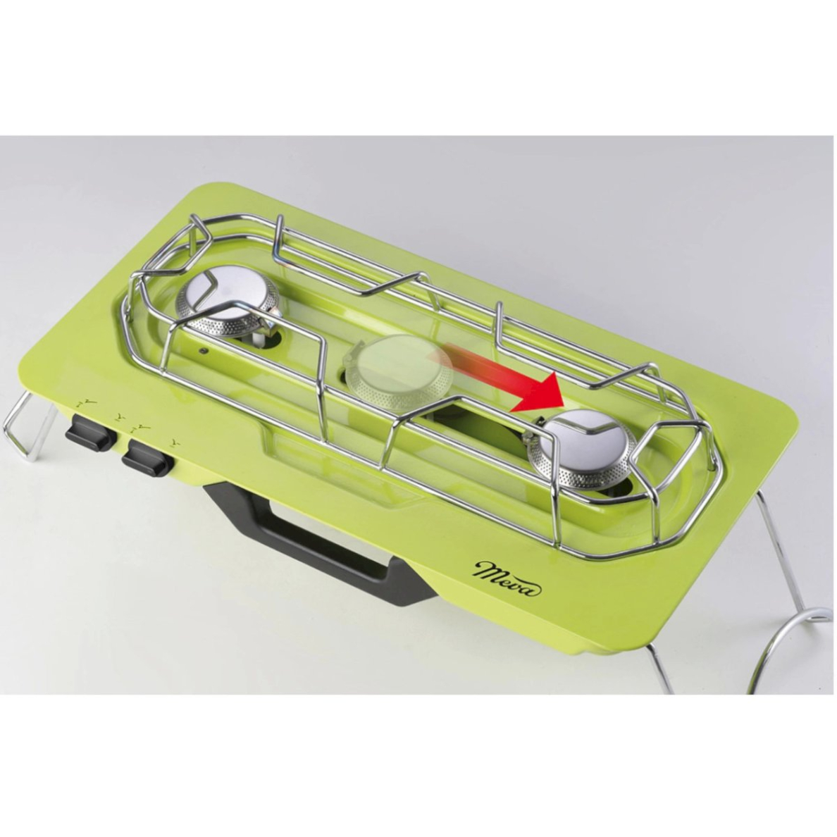 MOVE Kempingo viryklė su 2 degikliais, skirta dujų balionėliams + reguliuojamas degiklis 4.6kW 3