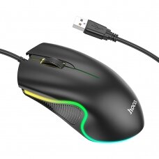 [Užsakomoji prekė] Mouse cu Fir USB, Lumini RGB, 1.4m, 1000 DPI - Hoco (GM19) - Juodos spalvos