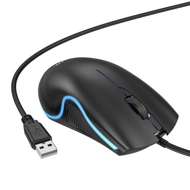 [Užsakomoji prekė] Mouse cu Fir USB, Lumini RGB, 1.4m, 1000 DPI - Hoco (GM19) - Juodos spalvos 3