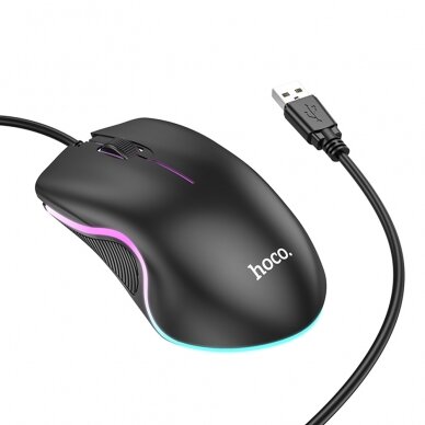 [Užsakomoji prekė] Mouse cu Fir USB, Lumini RGB, 1.4m, 1000 DPI - Hoco (GM19) - Juodos spalvos 4