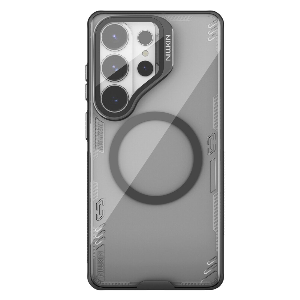 Samsung Galaxy S26 Ultra Nillkin Iceblade Prop Magnetic MagSafe dėklas su kameros dangteliu ir stovu – juodas skaidrus Samsung Galaxy S26 Ultra Nillkin Iceblade Prop Magnetic MagSafe dėklas su kameros dangteliu ir stovu – juodas skaidrus