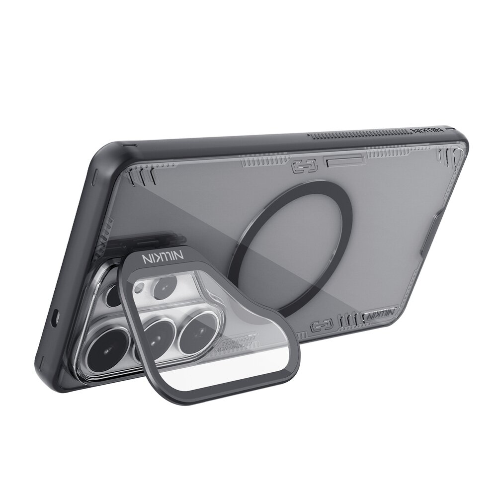 Samsung Galaxy S26 Ultra Nillkin Iceblade Prop Magnetic MagSafe dėklas su kameros dangteliu ir stovu – juodas skaidrus 4 Samsung Galaxy S26 Ultra Nillkin Iceblade Prop Magnetic MagSafe dėklas su kameros dangteliu ir stovu – juodas skaidrus 4