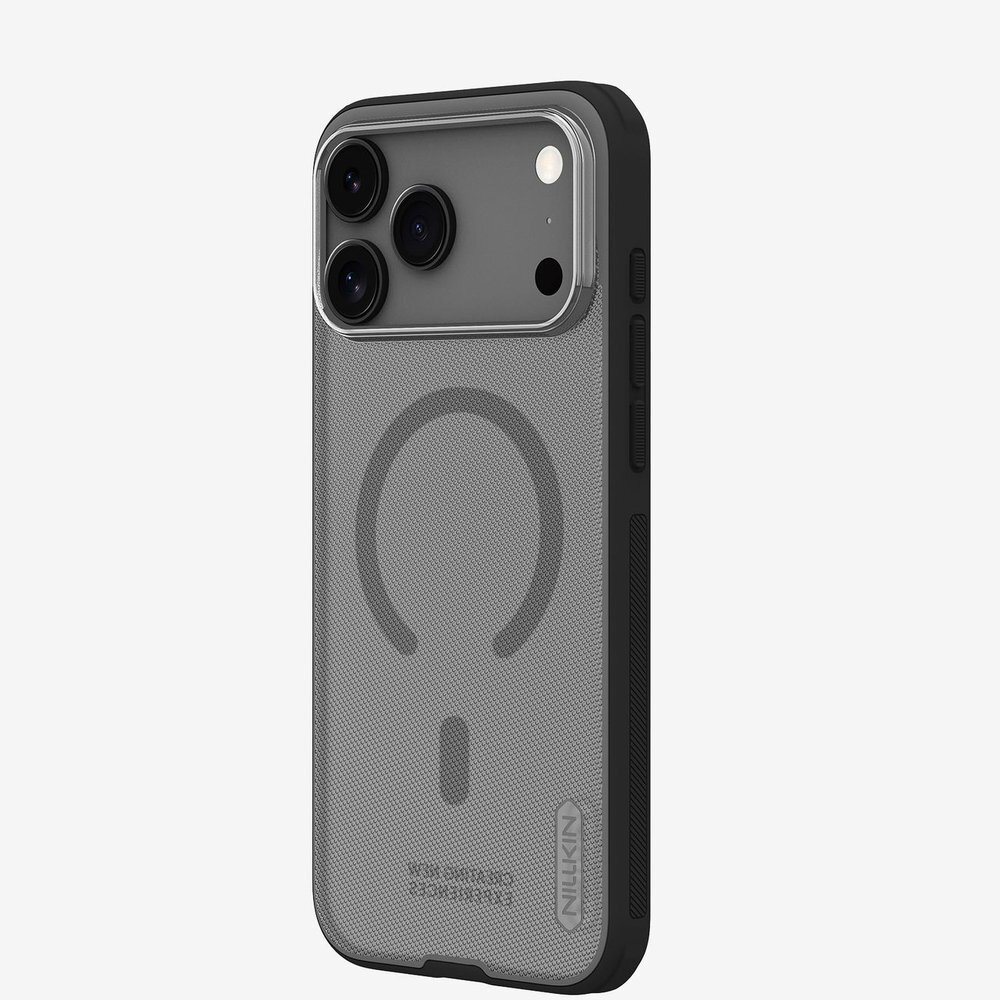 iPhone 17 Pro Max Nillkin Super Frosted Shield Pro Magnetic MagSafe dėklas – permatomas juodas