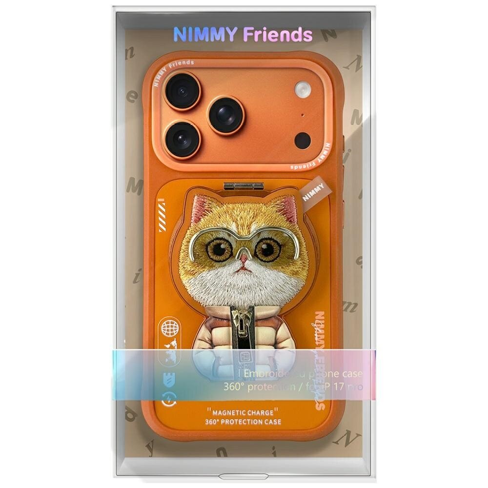 iPhone 17 Pro Nimmy Cool & Cute 2.0 Cat dėklas su magnetiniu laikikliu – oranžinis 6
