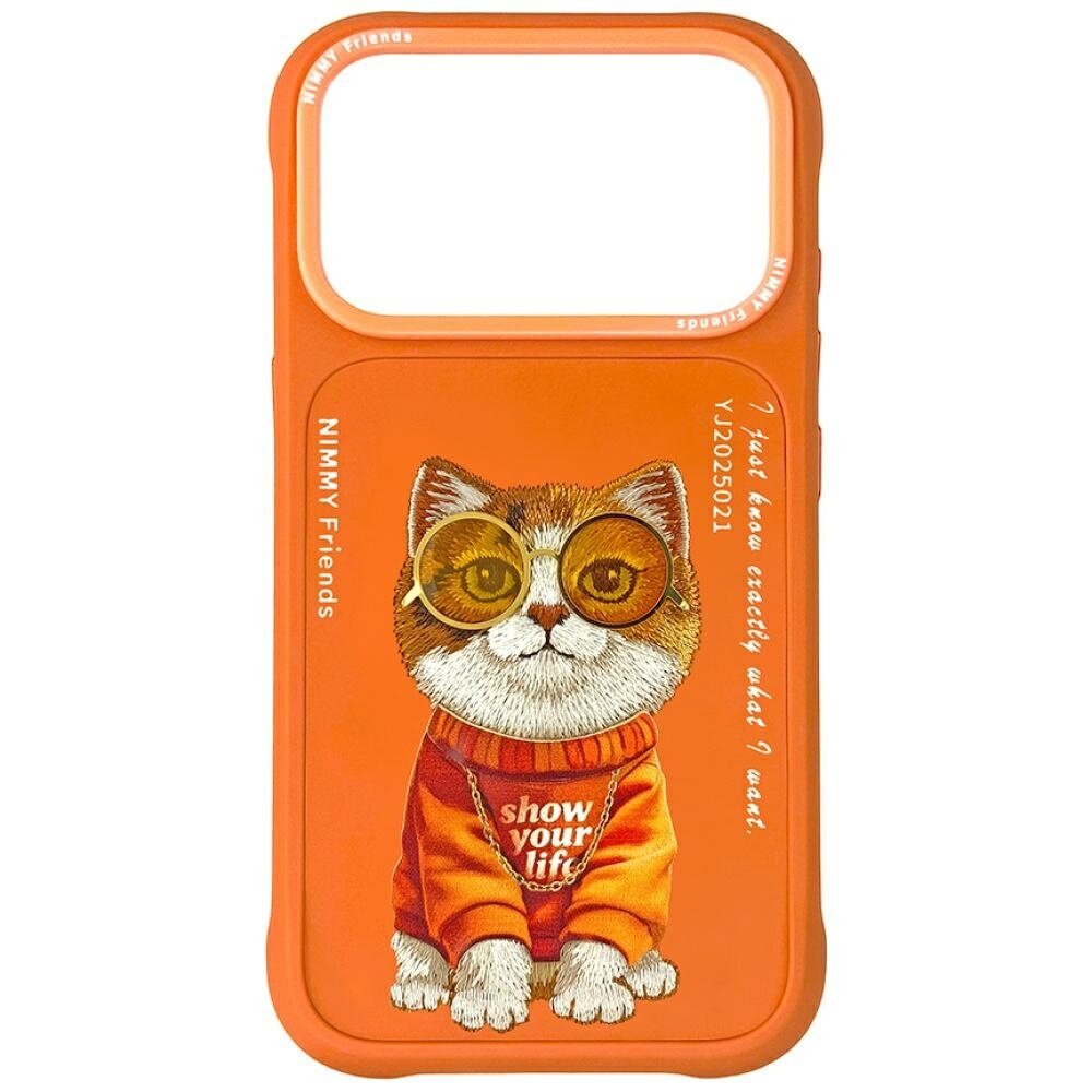 iPhone 17 Pro Nimmy Glasses Cool Cat dėklas – oranžinis
