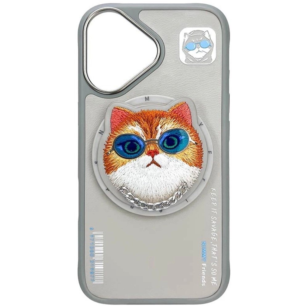 iPhone 16 Nimmy Glasses Cool Cat dėklas su MagSafe – pilkas 1