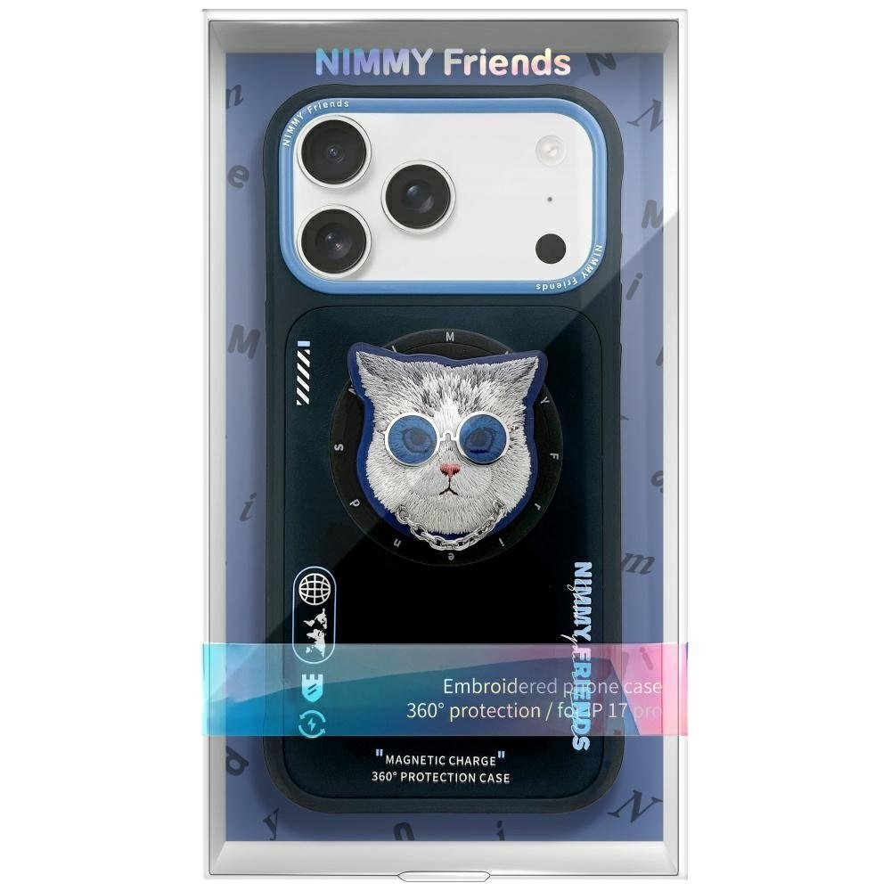 iPhone 17 Pro Max Nimmy Glasses Cool Cat MagSafe dėklas – juodas ir mėlynas 1