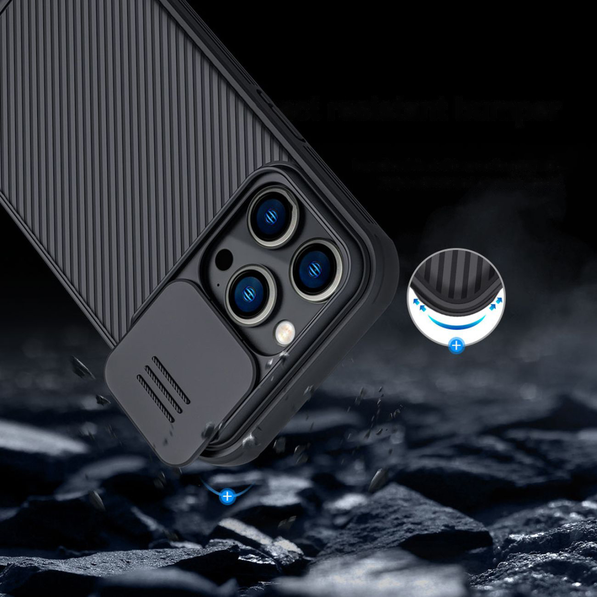 Dėklas Nillkin CamShield Pro Case (PC and TPU) iPhone 14 Pro Mėlynas 14 Dėklas Nillkin CamShield Pro Case (PC and TPU) iPhone 14 Pro Mėlynas 14