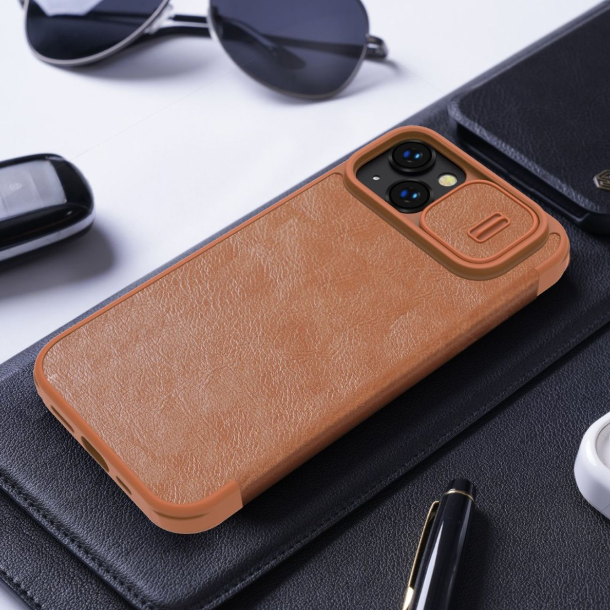 Dėklas Nillkin Qin Pro Leather Case iPhone 14 Plus Rudas 19