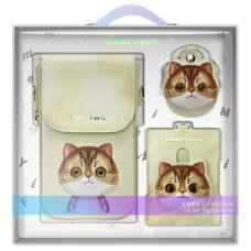 iPhone dėklas Nimmy Big Eyed Pet 2.0 Cat 3-in-1: telefonas + piniginė + seklys – smėlinis
