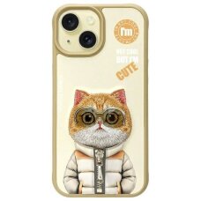 iPhone 15 Nimmy Cool & Cute 2.0 Cat dėklas – smėlio spalvos
